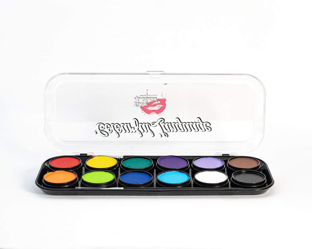 Face Paints Australia Face & Body Paint - Essential 12 Color Palette (12 Colors/6 gm) with 2 Brushes, Hypoallergenic, Highly Pigmented, Water